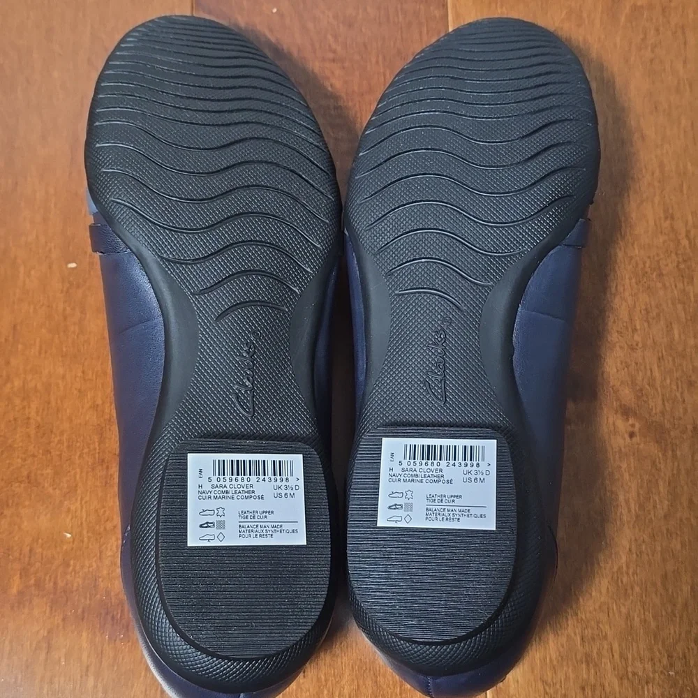 Clarks Sara Clover Navy Combination Leather Ballet Flats 6 NWT - Picture 9 of 11